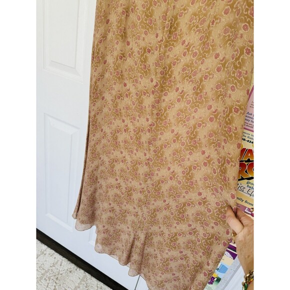 NWT Cynthia Howie Maggi Boutique Maxi Sheath Silk Dress Size 14 Tan Pink - Picture 9 of 12